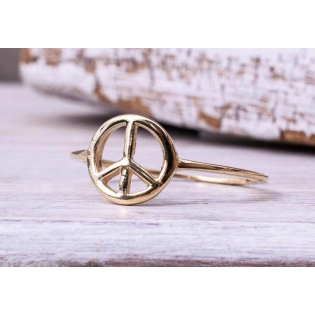 14K Solid Gold Dainty Peace Sign Ring Minimalist Delicate Light Weighted Tiny Holy Simple Unique Handmade Gold Unique Hippie Stacking Ring