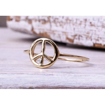 14K Solid Gold Dainty Peace Sign Ring Minimalist Delicate Light Weighted Tiny Holy Simple Unique Handmade Gold Unique Hippie Stacking Ring