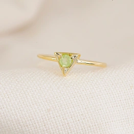 10K Solid Gold Peridot Studded Ring Semi Precious Stone Dainty Crystal Minimalist Delicate Ring Light Weighted Inset Stone Handmade Ring