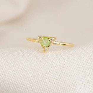 10K Solid Gold Peridot Studded Ring Semi Precious Stone Dainty Crystal Minimalist Delicate Ring Light Weighted Inset Stone Handmade Ring