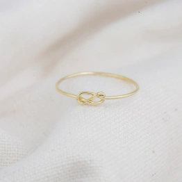 10K Solid Gold Dainty Skinny Knot Thin Bead Ring Minimalist Delicate Simple Unique Handmade Gold Stacking Boho Hand Wired Ring