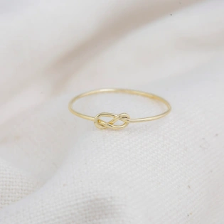 10K Solid Gold Dainty Skinny Knot Thin Bead Ring Minimalist Delicate Simple Unique Handmade Gold Stacking Boho Hand Wired Ring