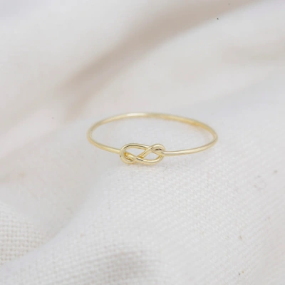 10K Solid Gold Dainty Skinny Knot Thin Bead Ring Minimalist Delicate Simple Unique Handmade Gold Stacking Boho Hand Wired Ring