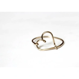 10K Gold Ring Solid Gold Sideways Open Heart Shape Wired Ring Stacking Dainty Love Minimalist ring Light Weighted handmade Unique Ring