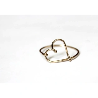 10K Gold Ring Solid Gold Sideways Open Heart Shape Wired Ring Stacking Dainty Love Minimalist ring Light Weighted handmade Unique Ring