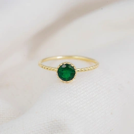 14K Solid Gold Emerald Studded Ring natural Dainty Everyday Ring Minimalist Delicate Ring Light Weighted Inset Stone Handmade Jewelry