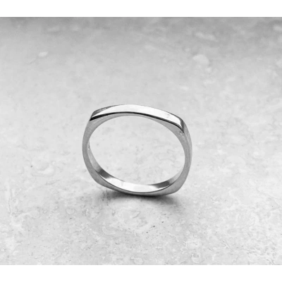 925 Sterling Silver Solid Skinny Smooth Plain Square Band Handmade Delicate Dainty Stacking Simple Silver Ring Minimalist Geometric Band