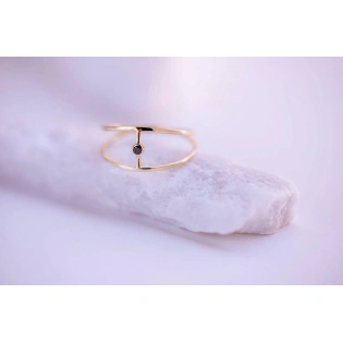 10K Solid Gold Black Diamond Split Shank Wire Ring Stacking Dainty Minimal Handmade Ring Geometric Double Band Delicate Women Cocktail Ring