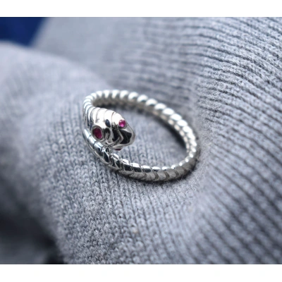 Natural 1mm Round Ruby 925 Sterling Silver Snake Adjustable Ring Silver Wrapped Up Open Snake Band Gothic Ruby Silver Trendy Unisex Ring