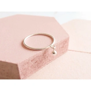 925 Sterling Silver Solid Skinny Plain Band Tiny Ball Charm Ring Handmade Dainty Stacking Geometric Contemporary Ring Simple Minimalist Ring