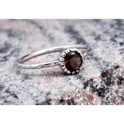 Smoky Quartz 925 Sterling Silver Ring, Renaissance Collection, Natural Stone Coronet Ring, Semi Precious Stone Everyday Ring Gift for Her