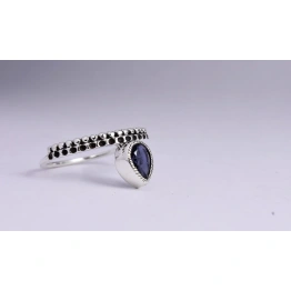 Iolite Studded Coronete 925 Sterling Silver Ring, Drop Shape Faceted Semi Precious Stone Studded White Rhodium Plated Gemstone Ring