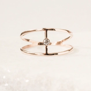 10K Solid Gold Diamond Split Shank Wire Ring Stacking Dainty Minimalist Handmade Ring Geometric Double Band Delicate Women Cocktail Ring