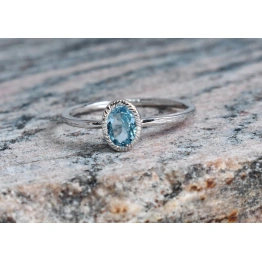 Natural Blue Topaz 925 Sterling Silver Ring, Renaissance Collection Gemstone Ring, Organic Semi Precious Stone Everyday Ring Gift for Her