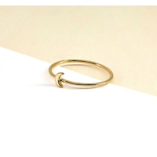 10K Solid Gold Dainty Crescent Moon Statement Ring Minimalist Delicate Light Weighted Tiny Half Moon Simple Unique Handmade Gold Ring