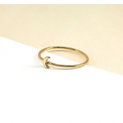 10K Solid Gold Dainty Crescent Moon Statement Ring Minimalist Delicate Light Weighted Tiny Half Moon Simple Unique Handmade Gold Ring