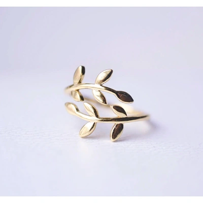 10K Solid Gold Tiny leaf Adjustable Ring Handmade Delicate Stacking Branch Vine Ring Dainty Minimalist Statement Gold knuckle Skinny Ring