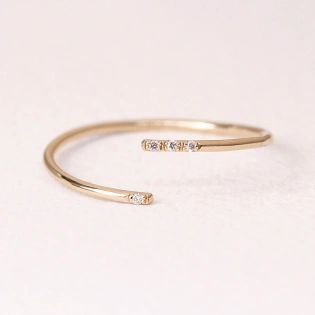 14K Solid Gold Dainty Twist Open Inset Crystal Stacking Statement Adjustable Ring Handmade Minimalist Delicate Ring Simple Unique Thin band14K Solid Gold Dainty Twist Open Inset Crystal Stacking State