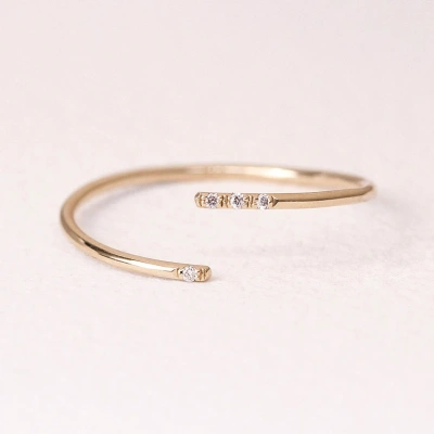 14K Solid Gold Dainty Twist Open Inset Crystal Stacking Statement Adjustable Ring Handmade Minimalist Delicate Ring Simple Unique Thin band14K Solid Gold Dainty Twist Open Inset Crystal Stacking State