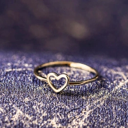 10K Solid Gold Dainty Heart Stacking Statement Ring Love Minimalist Delicate Ring Light Weighted Simple Unique Handmade Gold Open Heart Ring