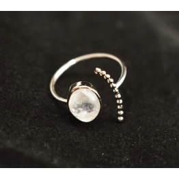 10K Gold Natural White Rainbow Cabochon Moonstone Ring Adjustable Gemstone 10K Solid Gold Dotted Ring Semi Precious Stone Ring Gift for Her