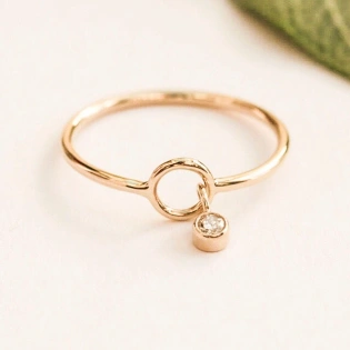 14K Gold Round Crystal Skinny Karma Charm Dainty Ring Handmade Minimalist Style Stacking Knuckle ring Gemstone Statement Women Wedding Ring