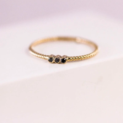 10K Solid Gold Tiny Black Diamond Ring Handmade Dainty Diamond Studded Delicate Stacking Gemstone Rope Ring Minimal Everyday Ring for Her