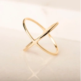 14K Solid Gold Dup Criss Cross Stacking Charm Ring Knuckle Dainty Skinny Promise Ring Minimalist Handmade Chunky X Ring Gift For Her