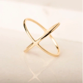 14K Solid Gold Dup Criss Cross Stacking Charm Ring Knuckle Dainty Skinny Promise Ring Minimalist Handmade Chunky X Ring Gift For Her