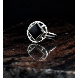 Black Onyx Square Smooth Stone 925 Sterling Silver Ring Promise Ring, Stone Ring, Dainty Ring, Unique Ring, Black Stone Ring