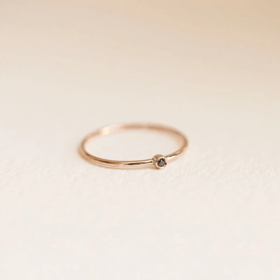 14K Solid Gold Black Diamond Ring Handmade Dainty Diamond Studded Stacking Ring Precious Stone Gold Ring Minimalist Everyday Ring for Her