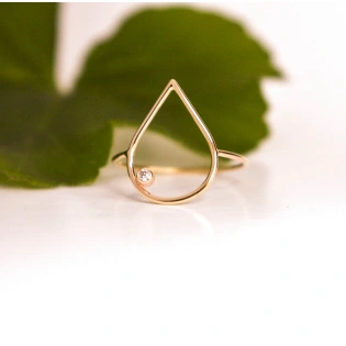 10K Solid Gold Teardrop Shape Diamond Thin Ring Handmade Stacking Modernist Dainty Ring Minimalist Geometric pointy Unique Statement Ring