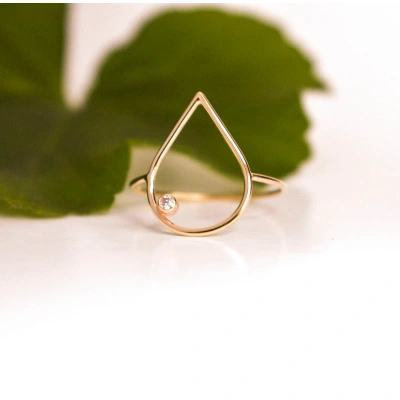 10K Solid Gold Teardrop Shape Diamond Thin Ring Handmade Stacking Modernist Dainty Ring Minimalist Geometric pointy Unique Statement Ring