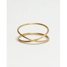 14K Solid Gold Split Shank Wire Ring Stacking Dainty Minimalist Super thin Handmade Ring Modern Double Band Delicate Unisex Criss Cross Ring