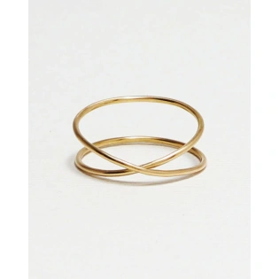 14K Solid Gold Split Shank Wire Ring Stacking Dainty Minimalist Super thin Handmade Ring Modern Double Band Delicate Unisex Criss Cross Ring