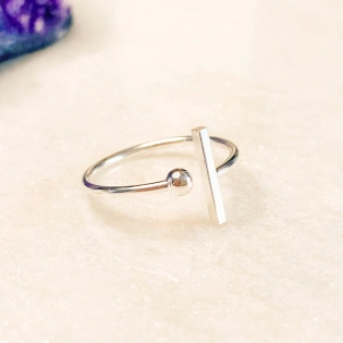 925 Sterling Silver Vertical Bar Ball Adjustable Ring Handmade Open Geometric Dainty Stacking Ring Silver Simple Minimalist Unisex Ring