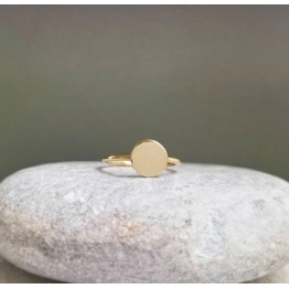 14K Solid Gold Dainty Round Disc Geometric Ring Minimalist Delicate Light Weight Simple Unique Handmade Gold Stacking Thin Skinny Boho Ring