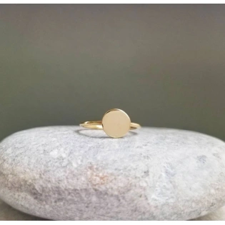 14K Solid Gold Dainty Round Disc Geometric Ring Minimalist Delicate Light Weight Simple Unique Handmade Gold Stacking Thin Skinny Boho Ring