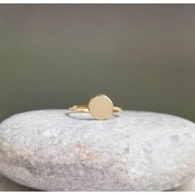 14K Solid Gold Dainty Round Disc Geometric Ring Minimalist Delicate Light Weight Simple Unique Handmade Gold Stacking Thin Skinny Boho Ring