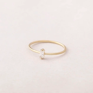 Baguette White Crystal 14K Solid Gold Ring Dainty Clear Crystal Prong Set Minimalist Delicate Ring Light Weighted Inset Stone Handmade Ring