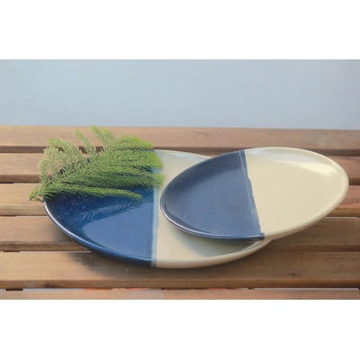 Handmade Ceramic Indigo Off- White Plate