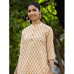 Cotton Ethnic Printed White Night Suit