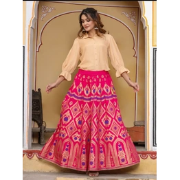 Pink Gold Printed Maxi Flared Skirt