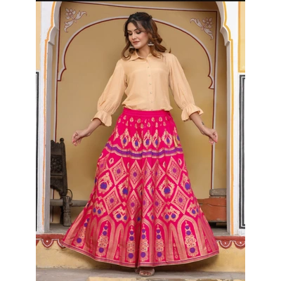 Jangid Enterprise Pink Gold Printed Maxi Flared Skirt