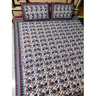 Blue White Block Print Bedsheet