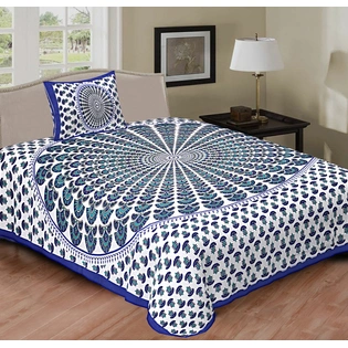 Blue White Rangoli Print Bedsheet