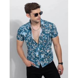 Ocean Blue Printed Shirt For Men