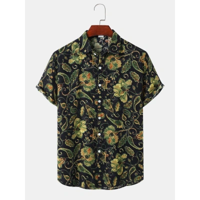 Green Flower Printed Shirt