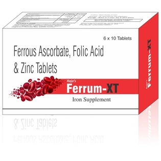 Raja's Ferrum-XT Iron Supplement | Ferrous Ascorbate, Folic Acid & Zinc | Veg | (Pack of 60 tablets)