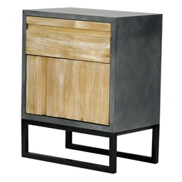 Gray W Distressed Wood MDF Wood Iron Cabinet With A Drawer And A Door